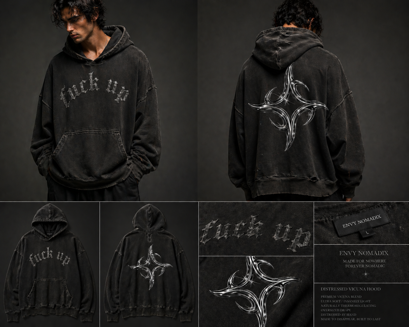 Distressed vicuna hood alternate view
