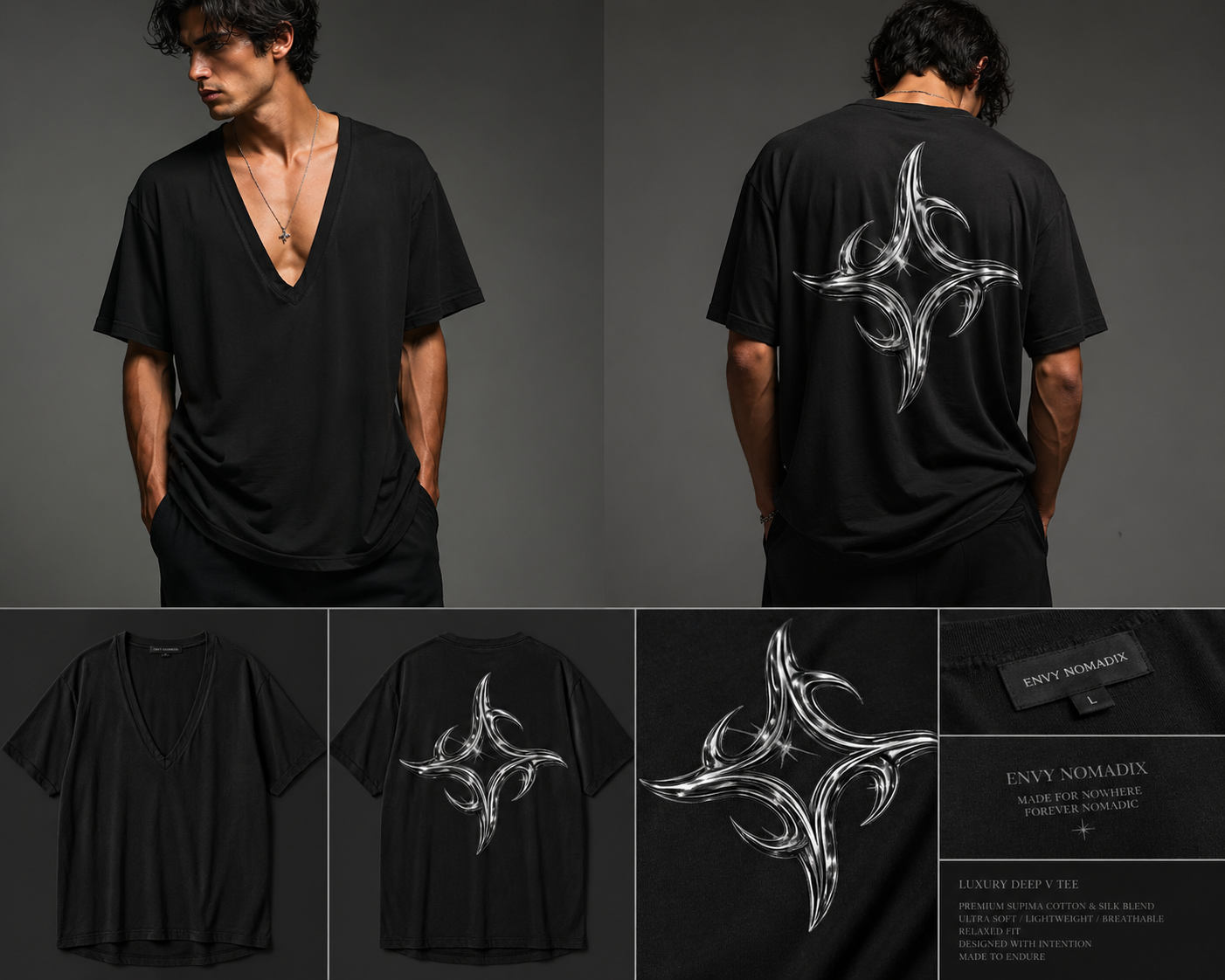 Crossback deep v tee catalogue view